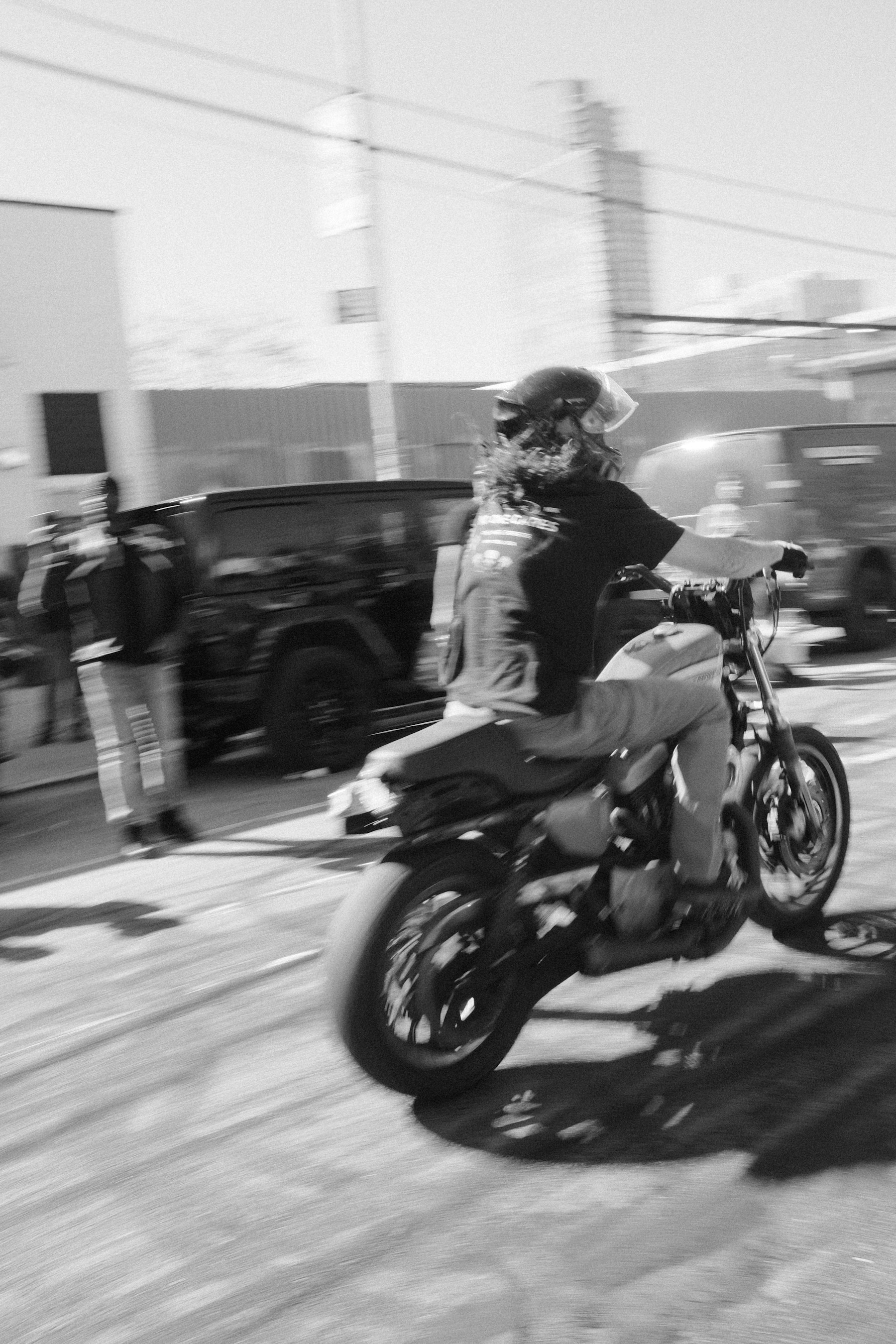 Motorcycle moving through a city street